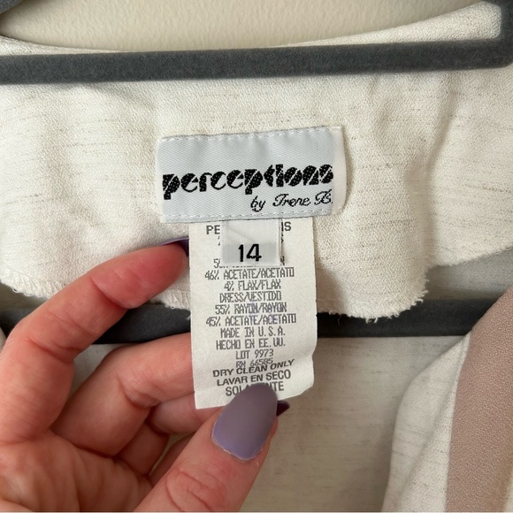 Vintage Perceptions Classy Cream Pink Button-Up Blouse Shirt Women’s Size 14 - Picture 2 of 5